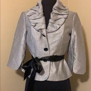 EUC Size 4P Silver Adrianna Papell Jacket B1